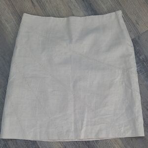 Beige Neutral Size 4  Linen Blend Lined A Line Skirt Spring Office Wear